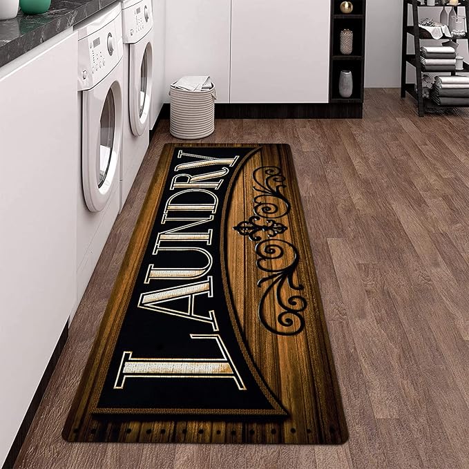 Pauwer Laundry Room Rug Runner 20"x60" Waterproof Rubber Laundry Mat Non Slip Kitchen Mats for Floor Washable Floor Mat Runner Rug for Farmhouse Mudroom Washroom Bathroom Decor