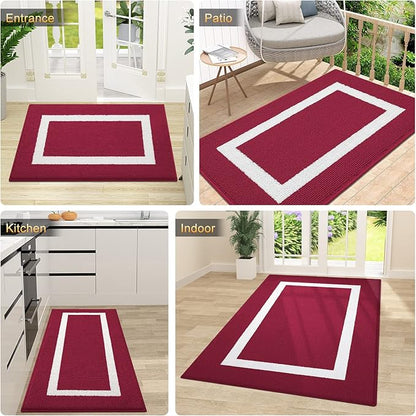 OLANLY Indoor Door Mat, 40x32, Non-Slip Absorbent Resist Dirt Entrance Mat, Washable Low-Profile Inside Entry Doormats for Entryway, Red