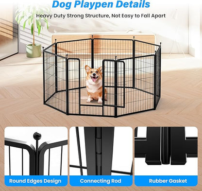 HealSmart Dog Playpen 32 Inch 8 Panels, Multi-Shaped Foldable Metal Pet Pen Fence with Single Gate, Light Weight and Easy to Carry, Black