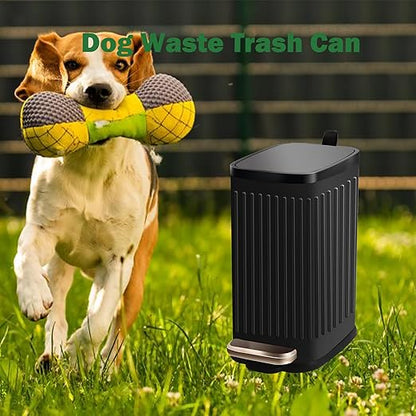 Small Dog Poop Trash Can Outside with Odor Filter, 1.3 Gal Stainless Steel Outdoor Dog Waste Trash Can,Metal Poop Bucket Container with Lid for Cat Poop Backyard Patios, 30 Bags(Black)