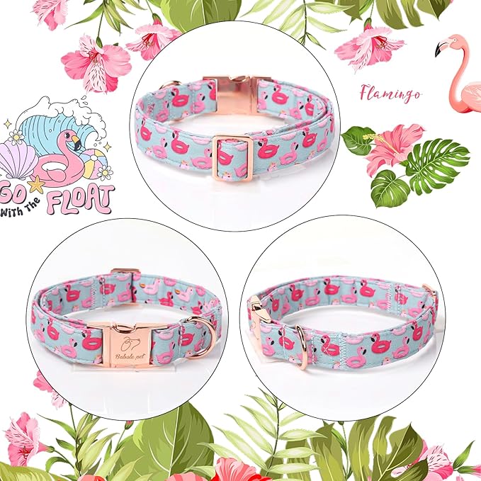 Adjustable Summer Dog Collar - Cute Pink Flamingo Dog Collars for Large Dogs, Durable Boy Girl Dogs Heavy Duty Metal Buckle Collar L