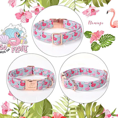 Adjustable Summer Dog Collar - Cute Pink Flamingo Dog Collars for Large Dogs, Durable Boy Girl Dogs Heavy Duty Metal Buckle Collar L