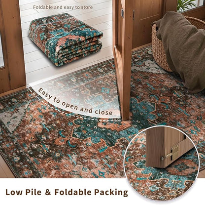 Ciicool Washable Runners Area Rug for Hallways, Ultra Soft 2'6 "x8' ft Boho Print Non-Slip Vintage Oriental Medallion Long Carpet for Kitchen Bedroom Laundry Bathroom