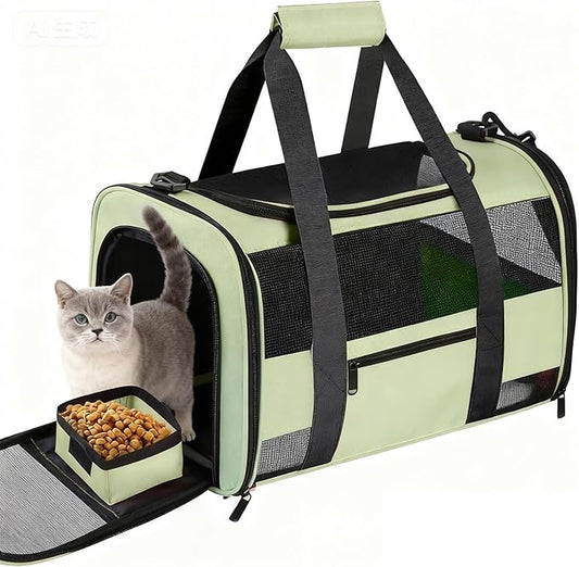 Soft Side Cat Carrier Airline Approved for Puppy Kitten Dog Carriers for Small Medium Cats Under 15lb, Collapsible TSA Approved Travel Pet Carrier, Green