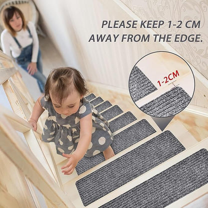 MBIGM Non-Slip Carpet Stair Tread Mat 30" x 30" Landing Rug-Matching Mat Non-Skid Safety Rug Slip Resistant - Gray