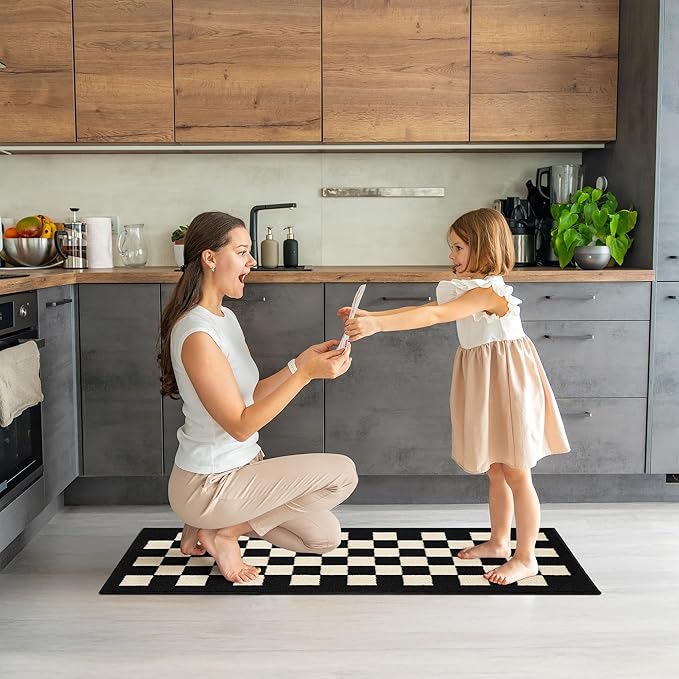 GRANNY SAYS Kitchen Mats for Floor, Kitchen Rugs Non Slip Washable, Runner Rugs for Kitchen Floor, 47" x 17.7", Stain Resistant Comfort Standing Mat Made of 100% Polypropylene, Black