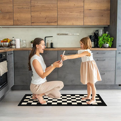 GRANNY SAYS Kitchen Mats for Floor, Kitchen Rugs Non Slip Washable, Runner Rugs for Kitchen Floor, 47" x 17.7", Stain Resistant Comfort Standing Mat Made of 100% Polypropylene, Black