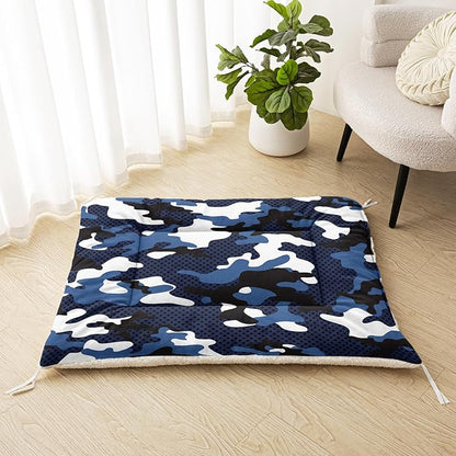Dog Cat Bed Mat Ultra Soft Fluffy Pet Bed Washable Fashion Dog Crate Beds Comfy Comfy Pet Sleeping Pad Suitable for Pet Raised Bed(30"x26",Blue Black Camo)