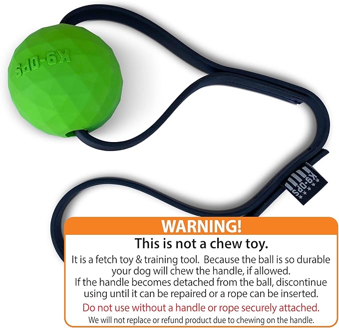 K9 Ops Dog Ball Tug with Handle Biotug Fetch Toy - Rubber Reward Toys - Large Dogs Durable Indestructible Aggressive Chewers Pitbull Dobermann Rottweiler Shepherd (MD/LG, Envy Green)