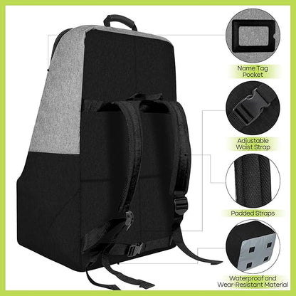 Padded Car Seat Travel Bag for Airplane, Heavy Duty Backpack for Air Travel, Water-Resistant Carrier with Shoulder Strap, Fits Most Car Seats (Grey+Black)