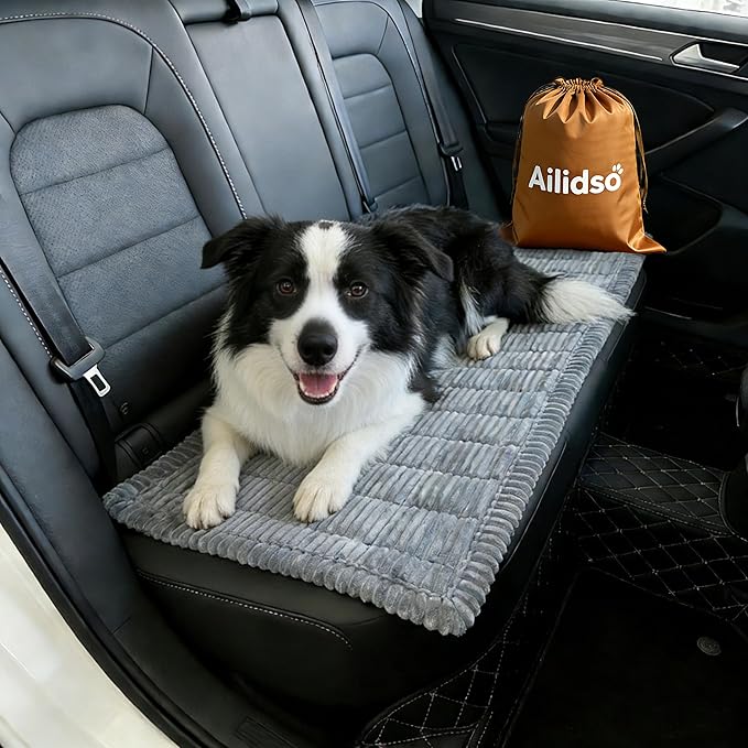 Dog Car Seat Cover, Pet Couch Covers for Car and Sofa, Non-Slip Backseat Pet Bed Mat, Machine Washable, Soft Plush Travel Seat Protector with Portable Storage Bag (Grey,23.6''×82'')