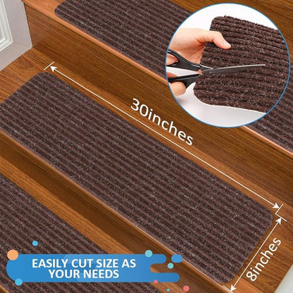 RIOLAND Stair Treads Carpet Non-Slip Indoor Stair Runners for Wooden Steps, Stair Rugs for Kids and Dogs, Set of 15, 8" X 30", Brown