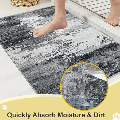 COMSLE Door Mat Soft Absorbent Indoor Front Entryway Rug Machine Washable Entrance Mats for Muddy Paws Non Slip Throw Rugs 32" x 48" Doormat for Inside Foyer Bedroom - Gray