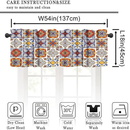 Mexico Valances Curtain for Kitchen, Mexican Talavera Ceramic Tile Patchwork Pattern Window Treatment Valances Short Curtains Rod Pocket Drape for Dining Room Home Farmhouse Decor, 54x18inch
