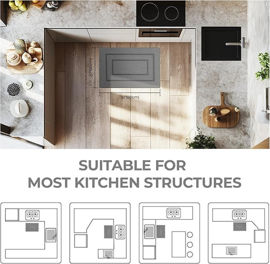 GRANNY SAYS Kitchen Mats for Floor, 32 x 20, Kitchen Rugs Non Slip Washable, Thick Floor mats for Kitchen, Laundry, Kitchen Carpet Non Skid, Grey