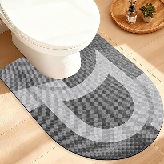 ACCUMTEK Toilet Rugs, Ultra Thin Absorbent Contour Bathroom Rugs for Toilet, Dry Quickly, Machine Washable, Upgrade Backing Non-Slip Bath Mat, Grey/Bordered/U-Shaped 24"x20"