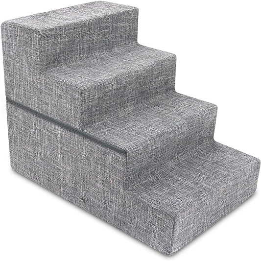 Best Pet Supplies Dog Stairs & Steps - Foam Steps for Small Dogs & Cats, Non-Slip Indoor Balanced Pet Step Support, Dog Ramp, No Assembly, Ash Gray Linen, Foldable 4-Step (22-inch Height)