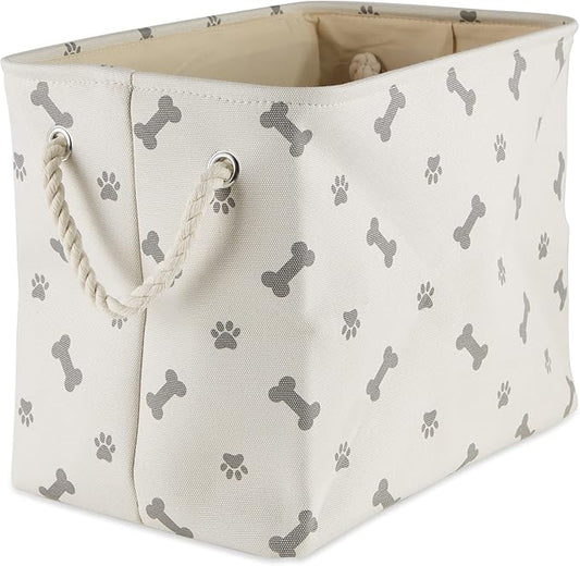 Bone Dry Pet Storage Collection Paw and Bone Print, Small Rectangle, 14x8x9, Gray