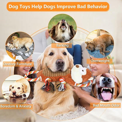 Rope-Infused Squeaky Dog Toys for Large Dogs, Interactive Tug of War Puppy Toy, Cute Pet Toys Large Plush Dog Chew Toys for Small, Medium and Big Dogs
