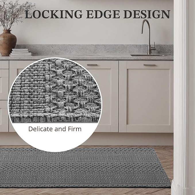 Kitchen Rugs, Kitchen Mats for Floor, Machine Washable Rugs 20"x30"+20"x48" Boho Style, Anti-Skid TPR Backing for Kitchen, Laundry, Durable, Easy Clean Spring & Everyday Use - Grey
