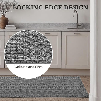2' x 4' Entryway Rug, Boho Small Area Rug, Machine Washable, Woven Rug, Non-Slip, Vintage Design, Pet Friendly, Soft Faux Fibre, for Indoor Entryways, Bedroom, Kitchens, Front Doors Grey
