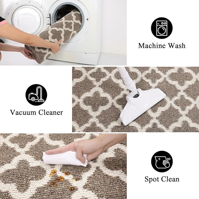 U'Artlines Extra Long Runner Rug for Hallway 2'8" x 12' Non Slip Kitchen Floor Carpet Runners Brown Geometric Pattern Machine Washable Area Rug for Entryway Bathroom