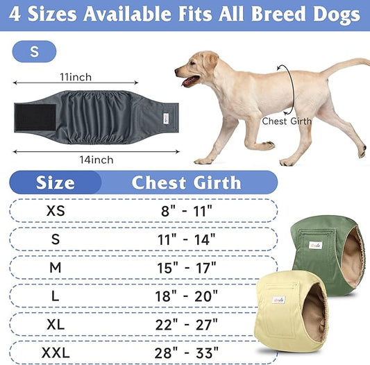5 Pack Dog Diapers Male Reusable, Premium Belly Bands for Dogs, High Absorbing Male Dog Pee Wraps for Doggie in Incontinence or Excitable Urination Gray,Green,Brown S