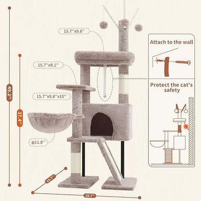 Gitelsnour Cat Tree for Indoor Cats, Cat Tower with Scratching Post for Small Cats and Kittens, Cat House with Removable Top Platform and Fluffy Balls, Hanging Cat Basket, Mushroom GCT006SMU