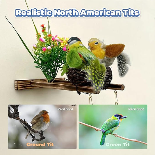 LEWISER Cat Toys Chirping Tit 2 Pcs with Catnip SilverVine, Suitable for Cat Wand Toys, Simulation Bird Design, Interactive Toys for Indoor Kitty Kitten Exercise, Green and Ground