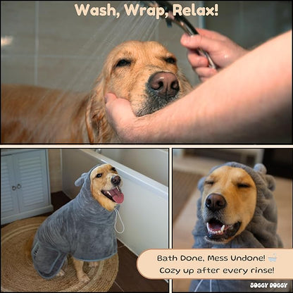 SOGGYDOGGY® US: Luxury Dog Bathrobe, Super Absorbent Microfiber Dog Bath Supplies, Fast Dry in Minutes, Thick & Soft Robe - Pet Grooming, Wash & Pet Hair Dryer - All-Season Dressing Gown (M)