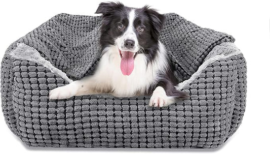 GASUR Dog Beds for Large Medium Small Dogs, Rectangle Cave Hooded Blanket Puppy Bed, Luxury Anti-Anxiety Orthopedic Cat Beds for Indoor Cats, Warmth and Machine Washable (25 inches, Grey)