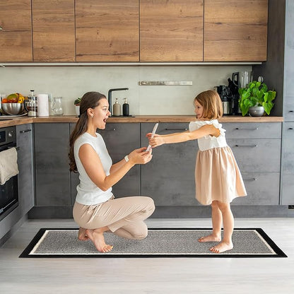 GRANNY SAYS Kitchen Mats for Floor, Kitchen Rugs Non Slip Washable, Runner Rugs for Kitchen Floor, 59" x 17.7", Stain Resistant Comfort Standing Mat Made of 100% Polypropylene, Black - White Stripes