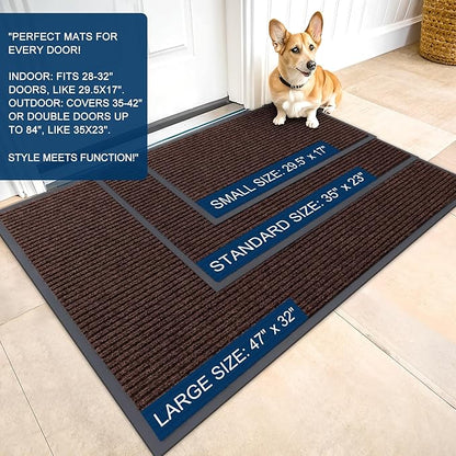 OLANLY Front Door Mat Indoor Outdoor Entrance, Waterproof Heavy Duty Doormat, Fade Resistant, Low Profile, Easy Clean Patio Porch Welcome Floor Mats for Entry, 59x30, Brown