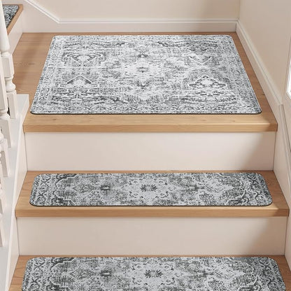 OJIA Stair Treads Non-Slip Landing Rug 31"x31" Matching Mat for Wooden Steps, Square Capet Stair Treads Rubber Backing Stair Runner Anti-Slip Stair Landing Mat
