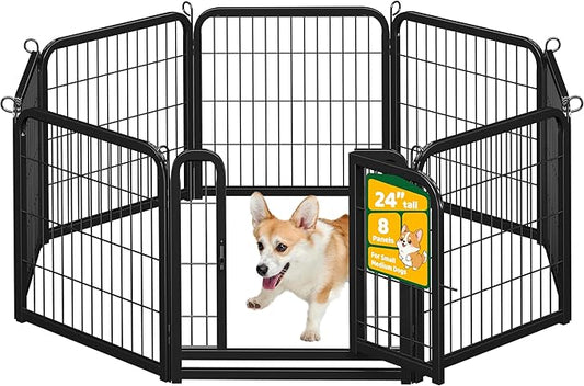 Yaheetech Dog Playpen Outdoor, 24 inch 8 Panels Dog Pen Indoor Heavy Duty Puppy Exercise Pen Metal Pet Fence for RV Camping/Yard/Garden