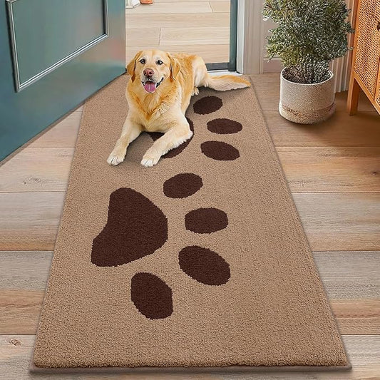 Smiry Dog Door Mat for Muddy Paws, Absorbs Moisture and Dirt, Low-Profile Entryway Mat with Non-Slip Backing, Entry Indoor Outdoor Doormat for Inside Floor (48x30 Inches, Beige, Paw)