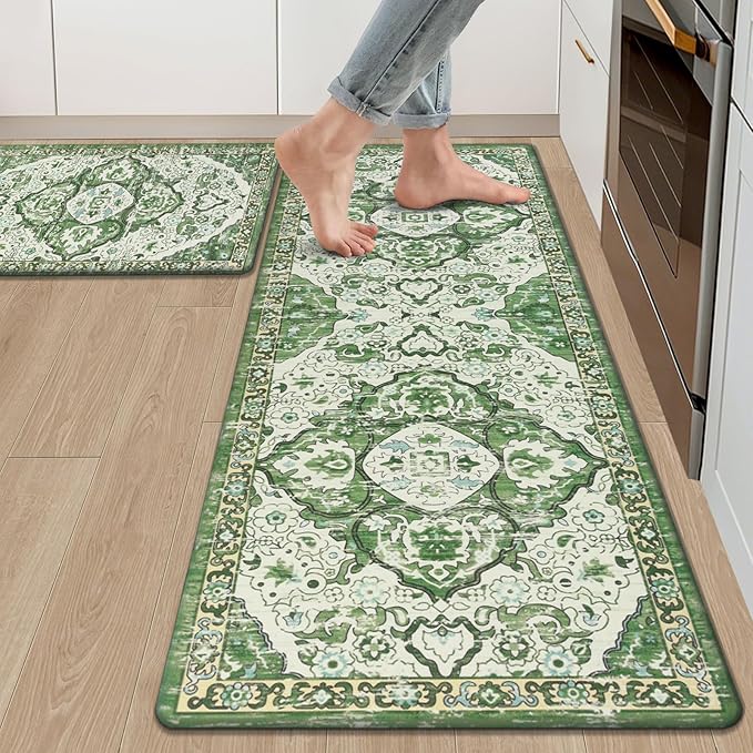 Ileading Anti Fatigue Kitchen Rugs Sets of 2 Cushioned Kitchen Mats for Floor Waterproof Kitchen Mat Set Non Slip Comfort Standing Mat for Kitchen, Office, Sink, Laundry