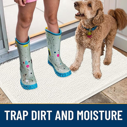 Smiry Dog Door Mat for Muddy Paws 59x24, Absorbs Moisture and Dirt Doormat, Non-Slip Washable Quick Dry Chenille Front Door Mat Indoor Entrance, Entryway Carpet for Inside Floor, Ivory