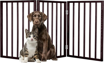 3-Panel Indoor Foldable Dog Fence for Stairs, Hallways, or Doorways - 54x24-Inch Wood Freestanding Dog Gates by PETMAKER (Brown)