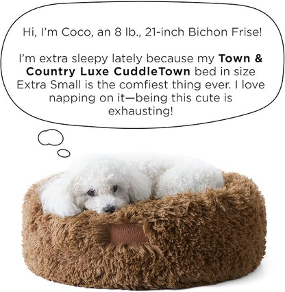 Town & Country Luxe CuddleTown Fuzzy Solid Donut Pet Bed, Soft, Cozy & Calming, Non-Slip Bottom, 100% Machine Washable, Dark Grey, XS 19"x19"x7" Round