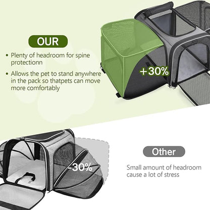 Pecute Cat Carrier Expandable, Extra Large Pet Carrier Bag, Foldable Cat Carrier Bag with Breathable Mesh, Pet Carrier Transport Bag for Dogs and Cats, with Shoulder Strap and Pet Bowl
