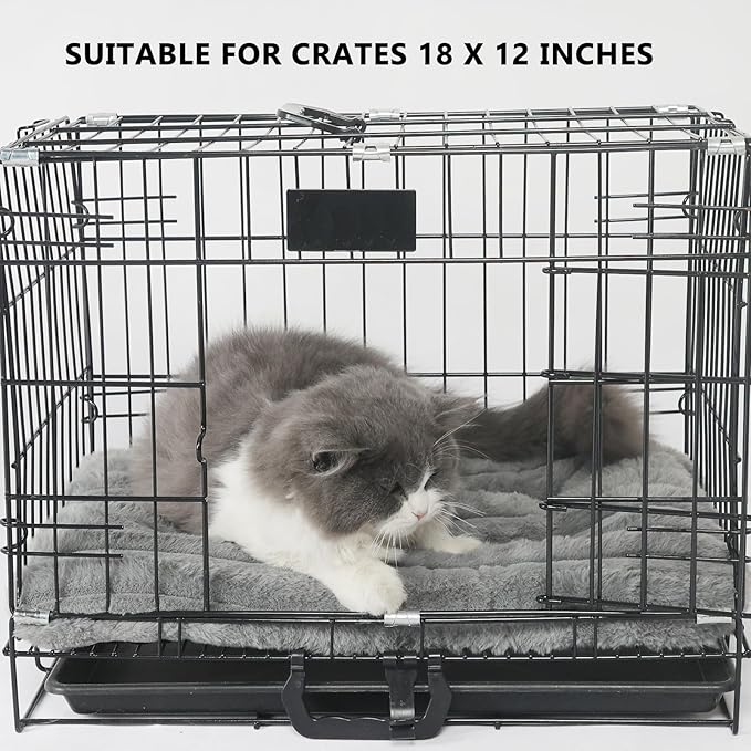 Cat Bed Dog Crate Pad Ultra Soft Comfy Flat Pet Bed Sleeping Cushion Washable Crate Mat for XX-Small Dogs and Indoor Cats Anti-Slip Tiny Dog Kennel Pad Cat Carrier Mat 18 x 12 inch Grey