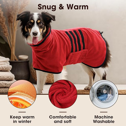 Microfibre Dog Bathrobe Towel Wrap Super Absorbent Dog Drying Coat Bath Robe for Puppy, Medium & Large Dogs, Fast Drying, Adjustable