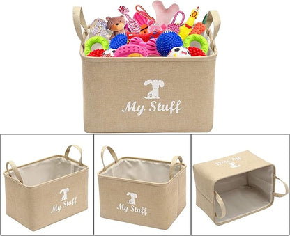 Geyecete Canvas Dog Toy Storage Dog Toy Basket-Box for Dog Toy Bins, Dog Blanket, Dog Clothes Storage - Pet Toy and Accessory Storage Bin-Beige-S