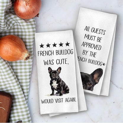 French Bulldog Kitchen Towels - Funny French Bulldog Gifts Decorative Waffle Dish Towels, Frenchie Hand Towe for Dog Lovers, Dog Lovers Owners Tea Towe Gift, 16x24 Inch Set of 2