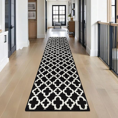 U'Artlines Long Runner Rug for Hallway 2×8feet Non Slip Kitchen Floor Carpet Runners Black and White Geometric Pattern Machine Washable Area Rug for Entryway Bathroom