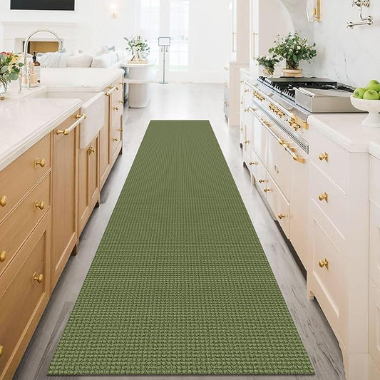 KOZYFLY Extra Long Runners for Hallways 3x16 ft Washable Kitchen Runner Non Slip Rubber Backed Hallway Rug Cotton Entryway Runner Rug Floor Carpet for Indoor Hall, Kitchen, Bright Green/Earthy Green