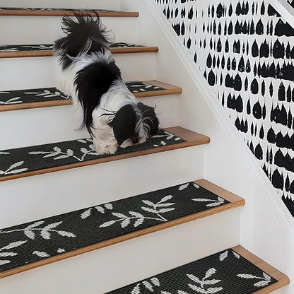 Carpet Stair Treads, Non-Slip Stair Treads for Wooden Steps Indoor, 30”x8” Stair Runner for Pets Non Skid Wood Staircase Step Treads Reusable, Set of 15, Black