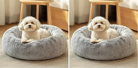 JOLLYVOGUE Dog & Cat Bed, Calming Anti-Anxiety Pet Bed for Small Dogs, Fluffy Donut Cushion for Small and Medium Pets (20") (Pack of 2)