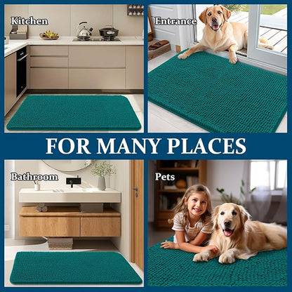 OLANLY Dog Door Mat for Muddy Paws 54x32, Absorbs Moisture and Dirt, Absorbent Non-Slip Washable Doormat, Quick Dry Chenille Mud Mat for Dogs, Entry Indoor Entryway Carpet for Inside Floor, Lake Blue